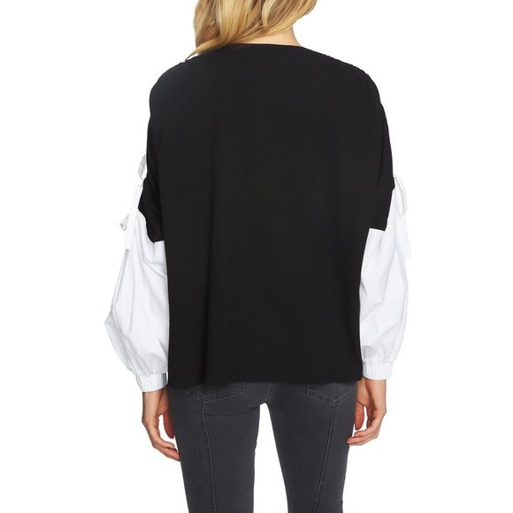 NWT Womens Size XS Nordstrom 1.STATE Black White Drawstring Sleeve Top - Picture 2 of 2